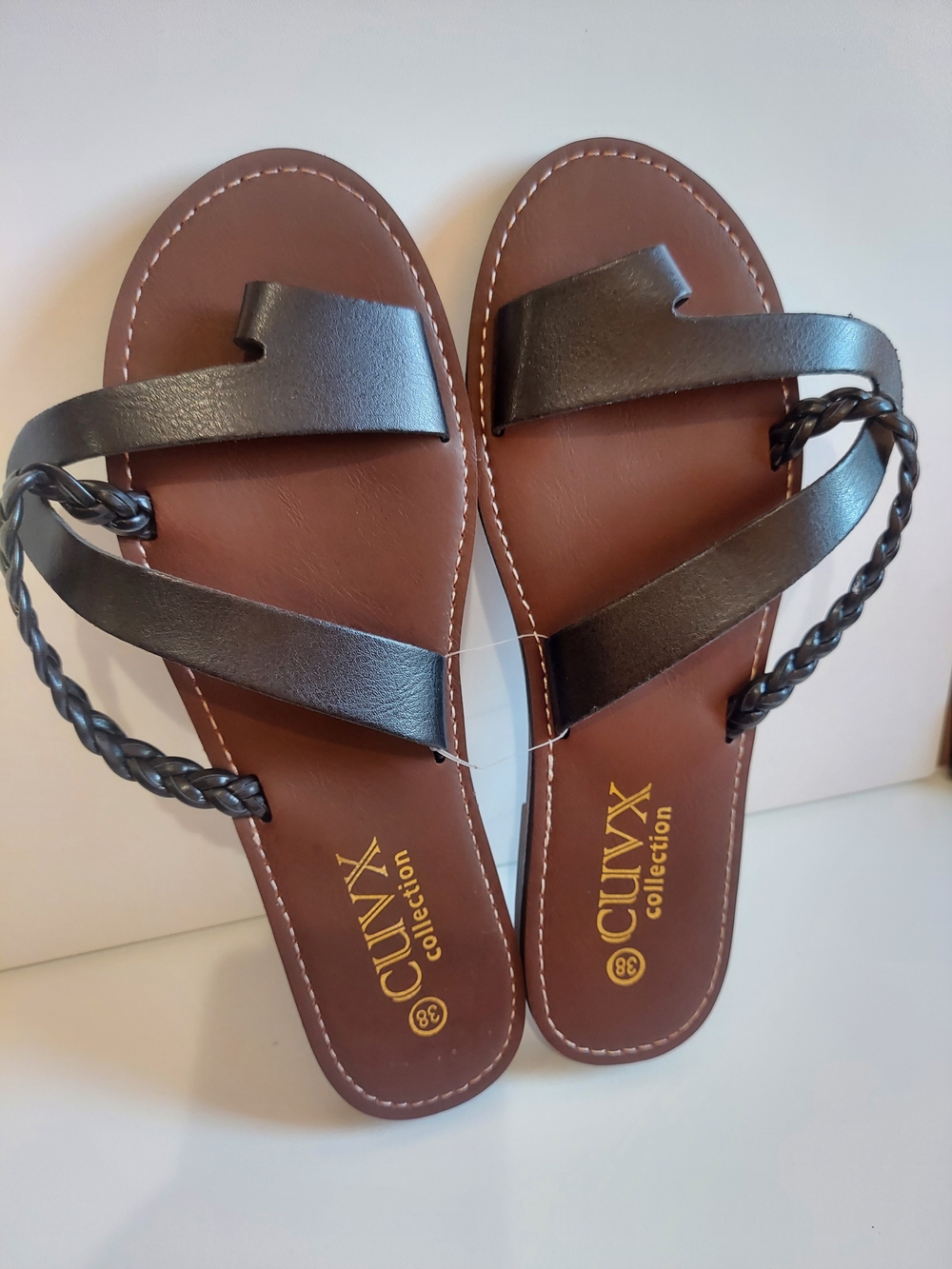 Women's Brown Footbed Sandals with Black Straps